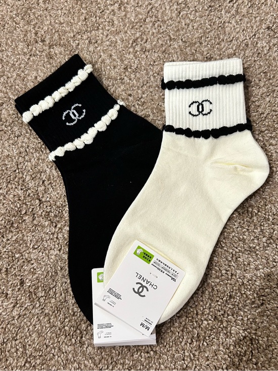 Fashion Accessories - Fashion CC Black and White Ankle Socks with Logo Trim - Choose 1